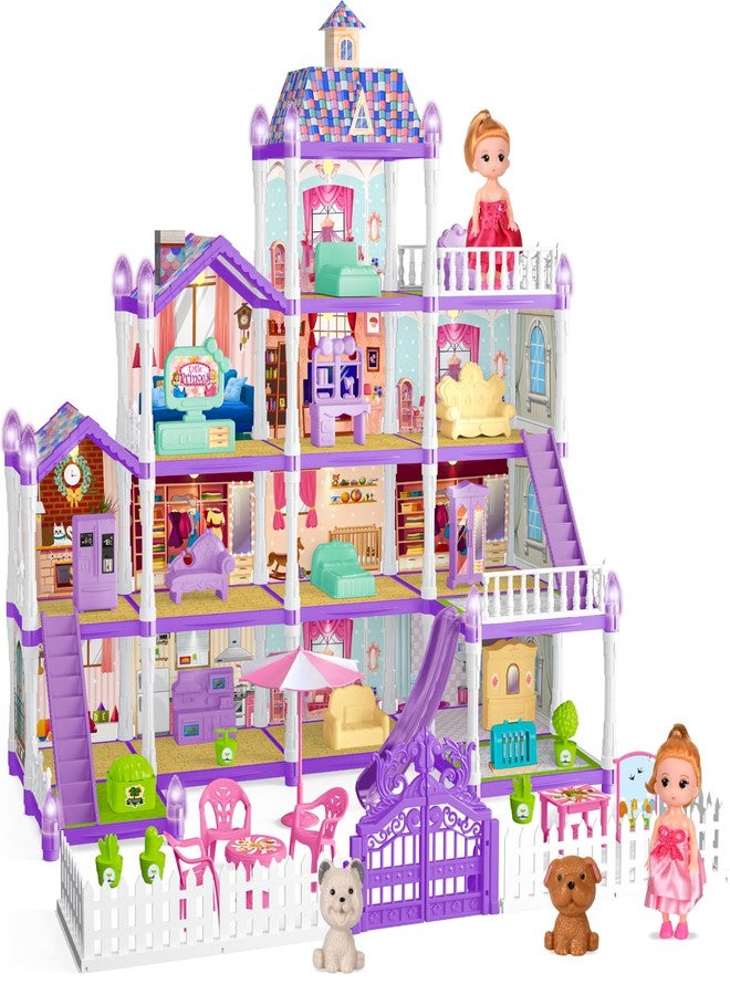 OCTERIC Doll House for Girls ,13 Rooms Doll House with 2 Dolls, Lights, Puppies ,Furnitures, Accessories, Toddler Playhouse Gift for for 3 4 5 6 7 8 9 10 Year Old Girls Toys ( Purple) - Image 1